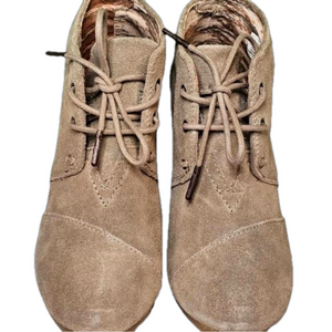Toms Tan Suede Ankle Wedge Lace Up Boots Women's Shoes